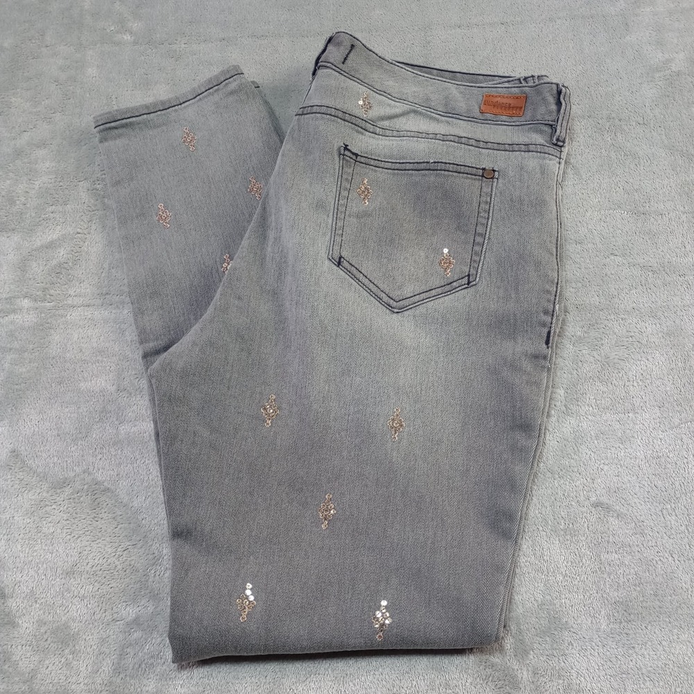 Sundance Primrose Fit Sequins Gray Skinny Boyfriend Jeans 32 x 29 Festival Party